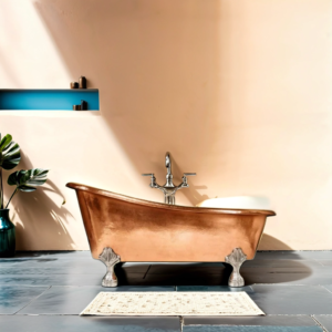 copper bathtub with brass legs